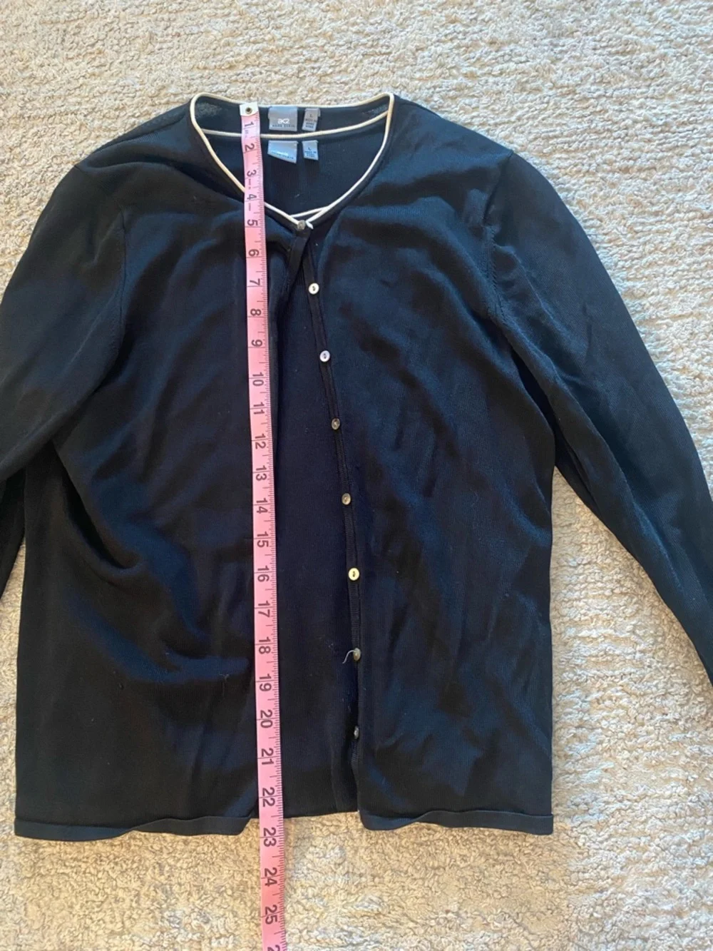 Anne Klein Black Two-Piece Knit Shell & Cardigan Set with Contrast Trim Size L